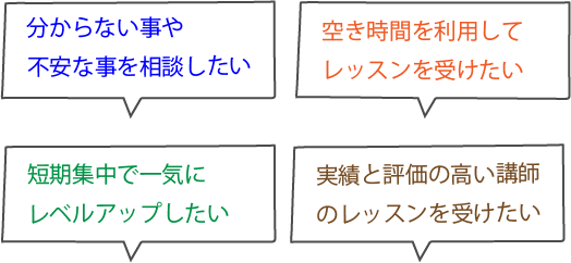 相談したい,レッスンを受けたい,レベルアップしたい,